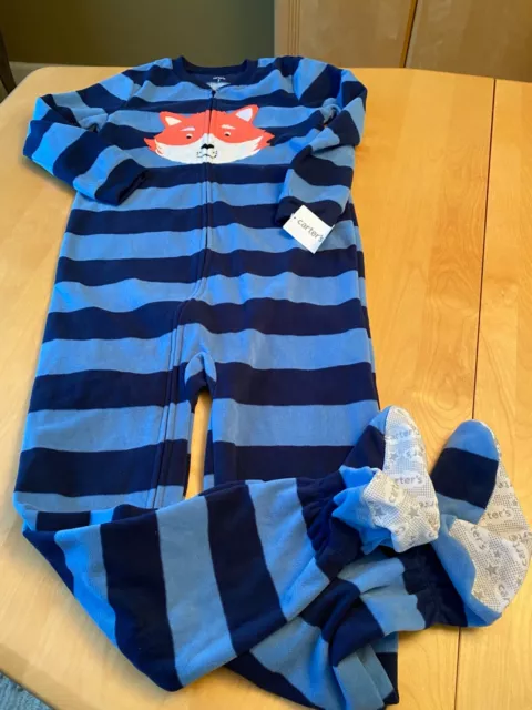 Nwt Carters Fleece Fox Stripe Footed Full Zip 1 Pc Pajamas Unisex Sz 7