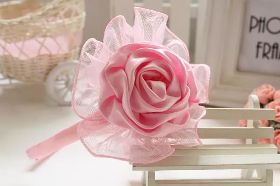 Baby Girls Shabby Satin Rose  Headband ~ Hairband ~ Hair ~ Newborn ~ Christening