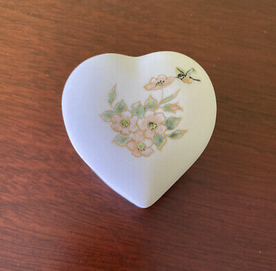 Heart Shaped Trinket Jewelry Box Porcelain Hummingbird Floral Gift Valentine