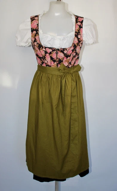 Abito Dirndl floreale Oktoberfest verde grembiule camicetta bianca Regno Unito 8