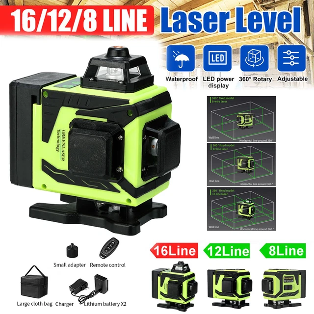 16 LINES 4D Green Laser Level Self Leveling 360° Rotary Cross Line