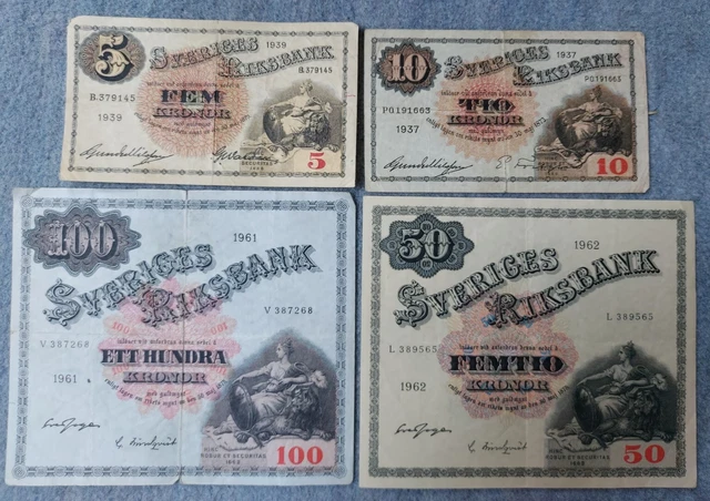 Top Sammlung 1937-1962 SCHWEDEN,SWEDEN 5+10+50+100 Kronen, Kronor,viele weitere