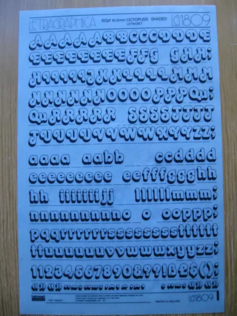 1 x Letraset Upp/Low/Num  OCTOPUSS SHADED  16.8mm 60pt Sheet LG1809    a(bb)