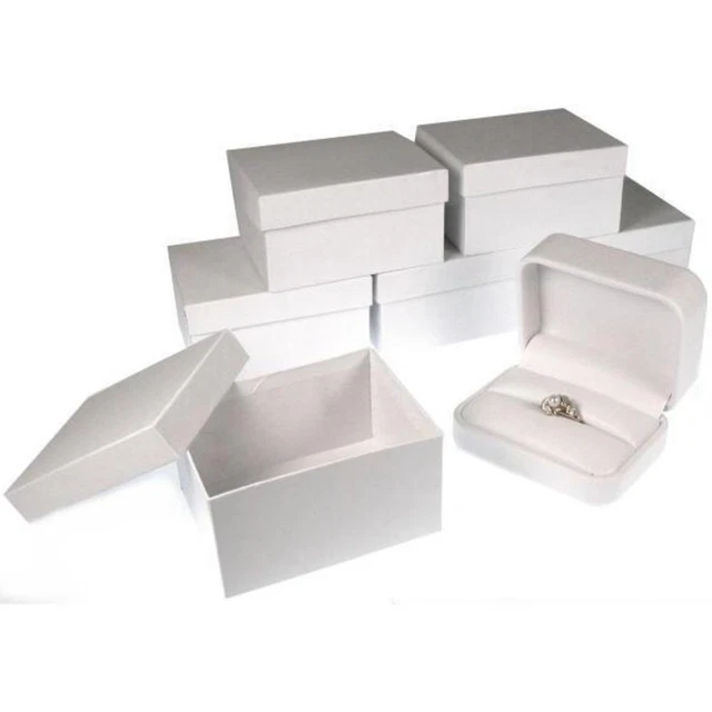 6 White Faux Leather Ring Displays Jewelry Showcase Box