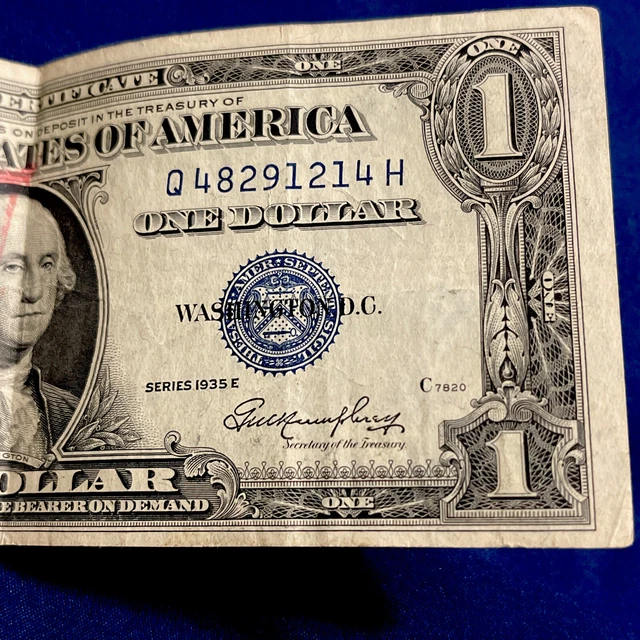 1935 Series E One Dollar Blue Seal Note Silver Certificate Old US Bill $1 Money