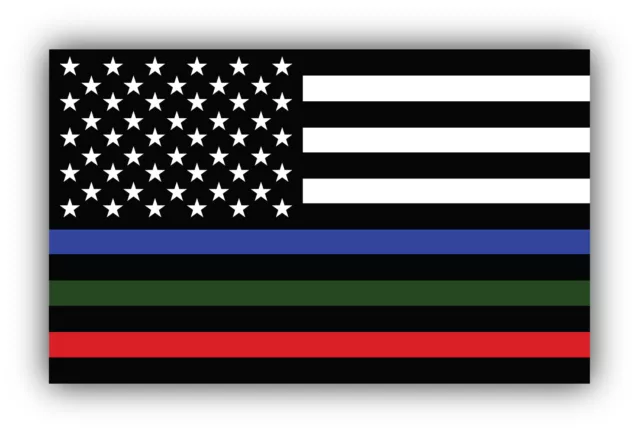 Thin Line Blue Green and Red Stripe American Flag Vinyl Sticker Bumper Decal