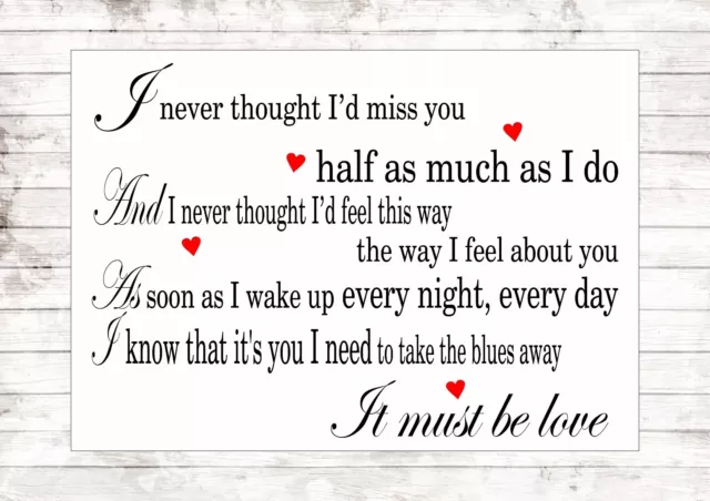 IT MUST BE LOVE - MADNESS - Typography Words Song Lyric Lyrics Music Wall Art