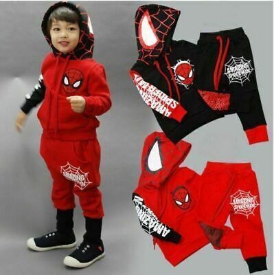 Kids Boys Spiderman Tracksuit Hoodie Hooded Tops Pants Trousers Clothes Outfits