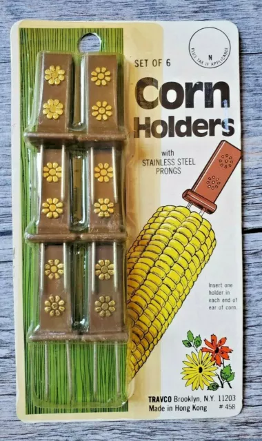 6 Vintage Travco Corn on the Cob Holders Skewers NIP Hong Kong