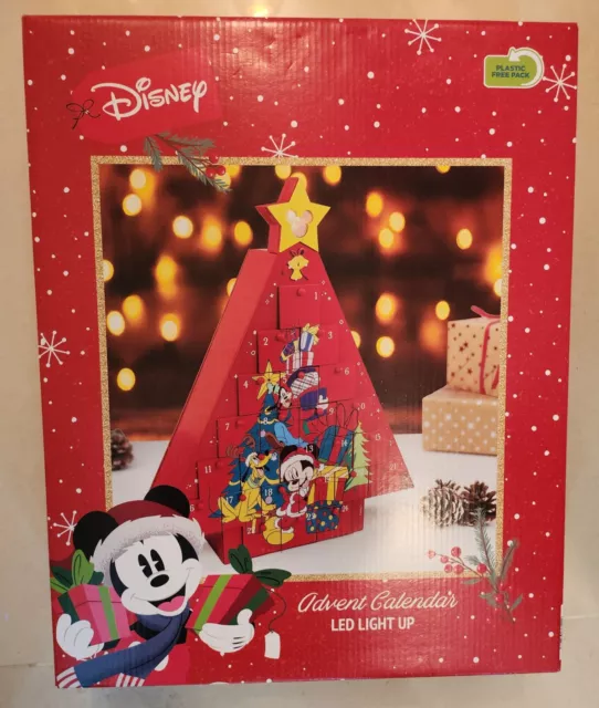 Disney Mickey Mouse Christmas Xmas Lights LED Wooden Drawer Advent Calendar NEW