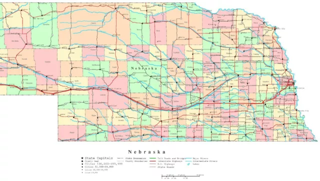 Nebraska State Road Map PICTURE POSTER PHOTO PRINT City County Streets