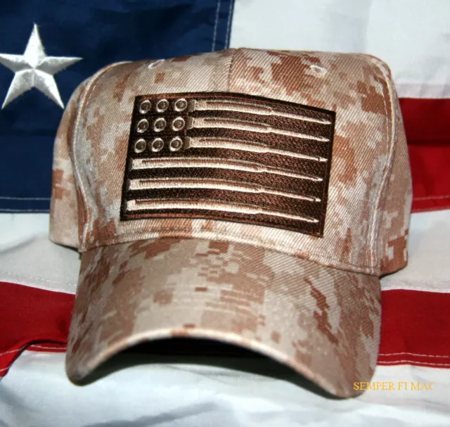 Tactical Flag Bullets Rounds Desert Camo Hat Cap Us Army Marines Navy Air Force