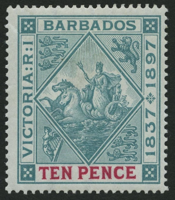 BAHAMAS 1897, 10 P. 60 Jahre Regentschaft, weißes Papier, Falzreste,