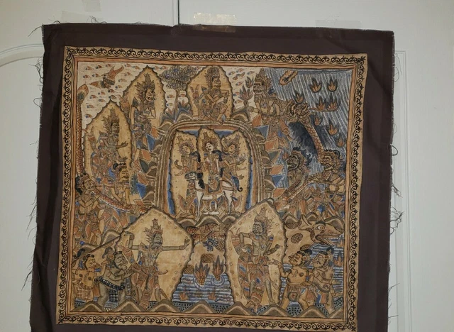 Thailand Painting~Ink on Silk~Scene From Jatakas Religious Fables~19th Century