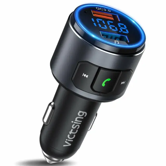 Car FM Transmitter Bluetooth Wireless Radio Adapter LED Backlit 2 USB Ports Gift 2