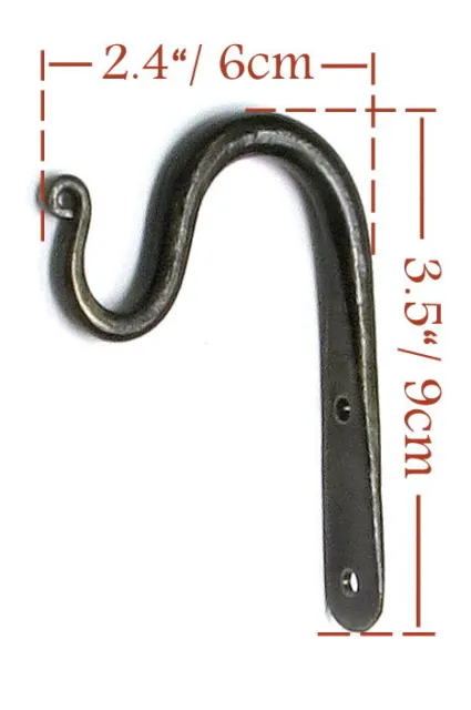 Hand Forged 3.5" Wrought Iron Curtain Pole Hook Kitchen Rack Wall Bag Key Hanger 3