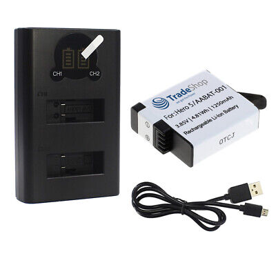JUEGO: Cargador LCD Dual USB + Batería para GoPro Hero 5 6 7 8 Black Silver White