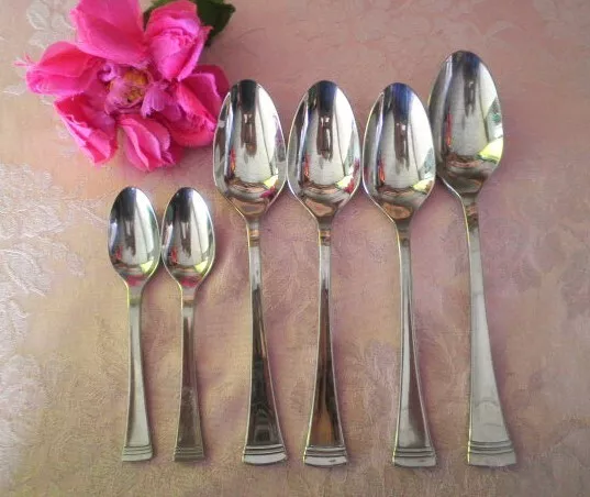 Vintage Spoons X6 Strachan Crescendo Stainless Steel Teaspoons, Dessert, Table