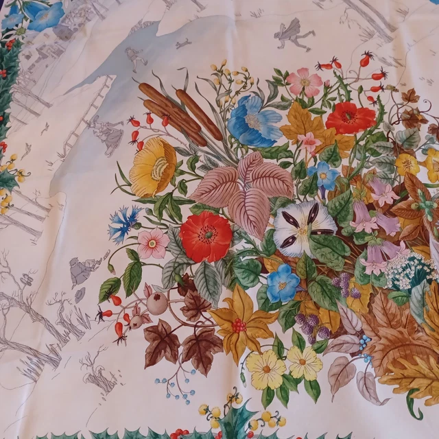 Gucci foulard pura seta vintage anni 80 motivo floreale con Agrifoglio