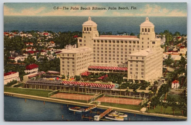 The Palm Beach Biltmore Florida Grand Living Boats & Building Structure Postcard