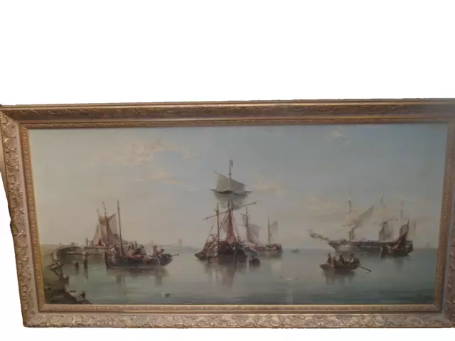 Very large Dutch oil painting  SHIPS TRADING IN THE HARBOUR  Fantastic painting