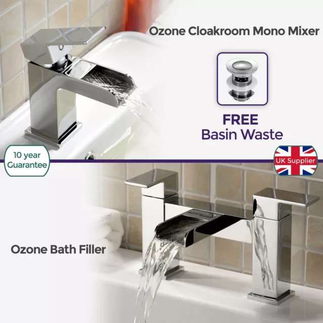 Ozone Waterfall Brass Chrome Modern Cloakroom And Bath Filler Mixer Tap With Fre