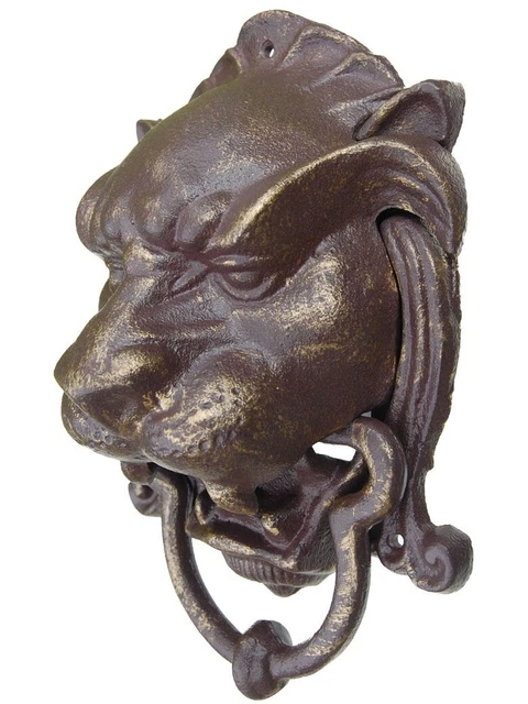 Heurtoir géant de porte en fonte avec poignée / Marteau d'entrée - Tête de lion