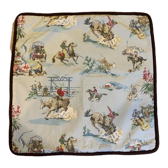 Western Cowboy Rodeo Pillow Sham  Hand Made Horse Boy Nursery Blue 26" B