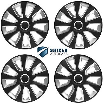 Wheel Trims 14" Hub Caps Stratos RC BS Plastic Covers Set of 4 Black Silver R14