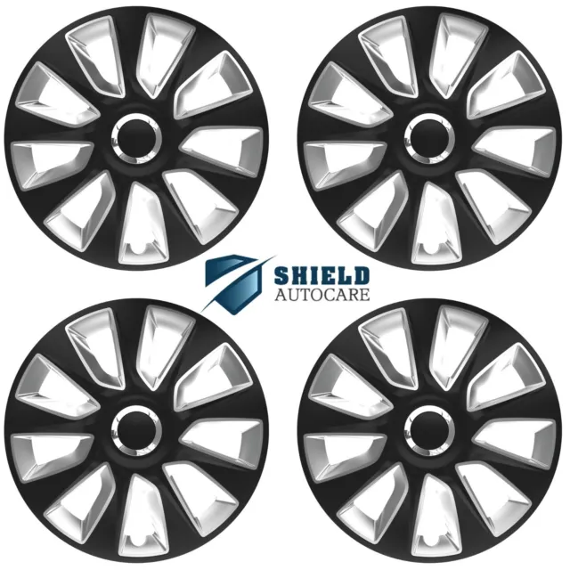 Wheel Trims 14" Hub Caps Stratos RC BS Plastic Covers Set of 4 Black Silver R14