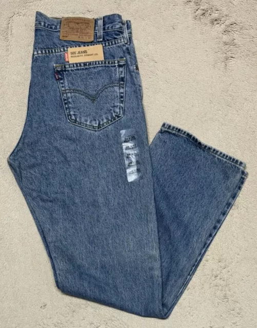VINTAGE Levis 505 Jeans Mens 36x32 Regular Fit Straight Leg Blue Denim Rare NEW
