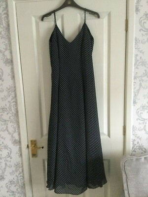 Ladies dress, UK 12, navy with white spots, David Butler of Chartriver, lined