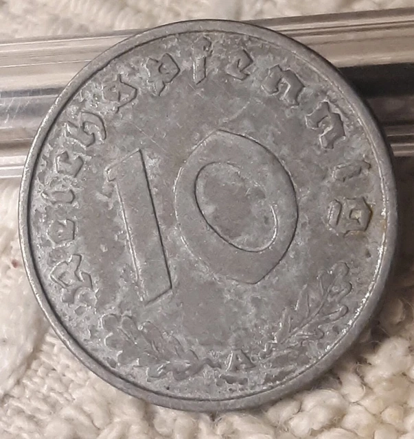 Vintage 1941-A  ,  WW2 German 10 Reichspfennig , Heavily Circulated With Flaws