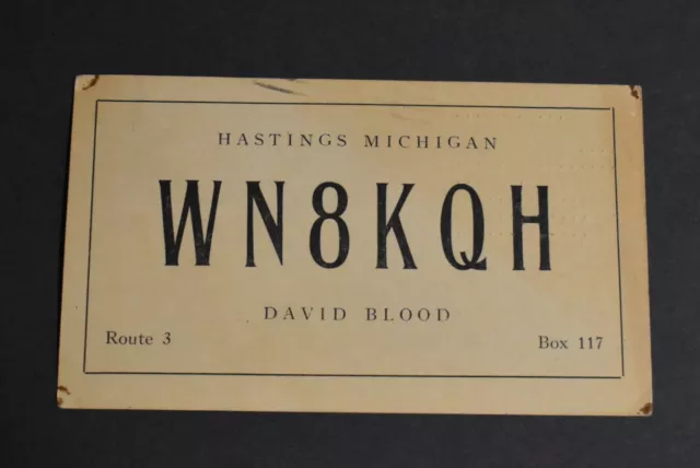 WN8KQH 1952 CB Ham Radio Short Wave QSL Card Hastings Michigan Art David Blood