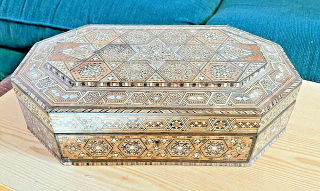 Large Vintage Ebonized and Mother of Pearl Inlaid Jewelry Box