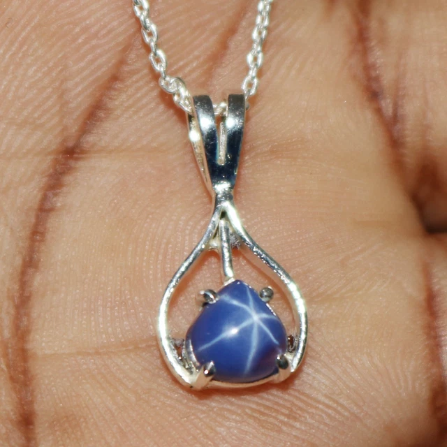 9ct Natural Star Blue Sapphire Gem Pendant 925 Sterling Silver Gift For Birthday