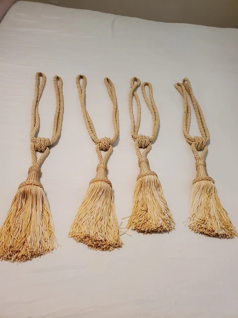 Set  of 4 Drapery Tie Backs  Swag  Large Luxury  Tassell Pale Gold