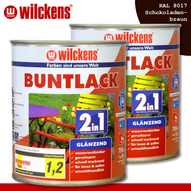 Wilckens 2 x 750 ML Laca Colorida 2in1 Brillante Ral 8017 Marrón Chocolate