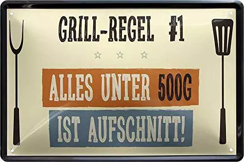 Blechschild Lustiger Spruch “Grill-Regel“ Deko Schild 20x30cm