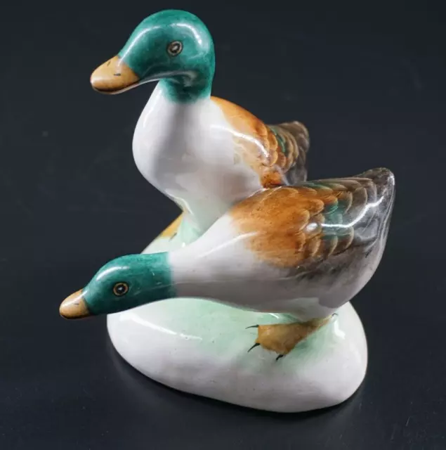 Vintage Hand Painted Mallard Ducks Hungarian Porcelain Bird Figurine