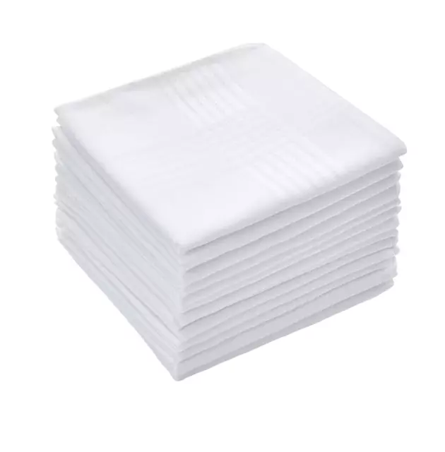 12 Pieces X White Mens 100% Cotton Handkerchiefs Work Business Hankies Hanky 2