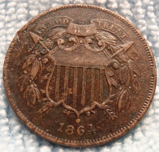 1864 - 2 Cent Piece With "WE" - Civil War Copper - High Grade US Type Coin