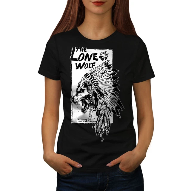 T-shirt donna indiana Wellcoda The Lone Wolf, t-shirt stampata design casual selvaggio