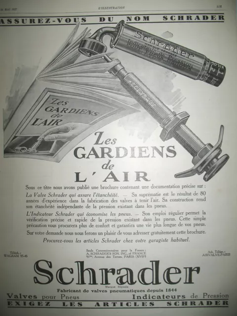 Publicite De Presse Schraeder Valve Pneumatique Pneus French Ad 1927
