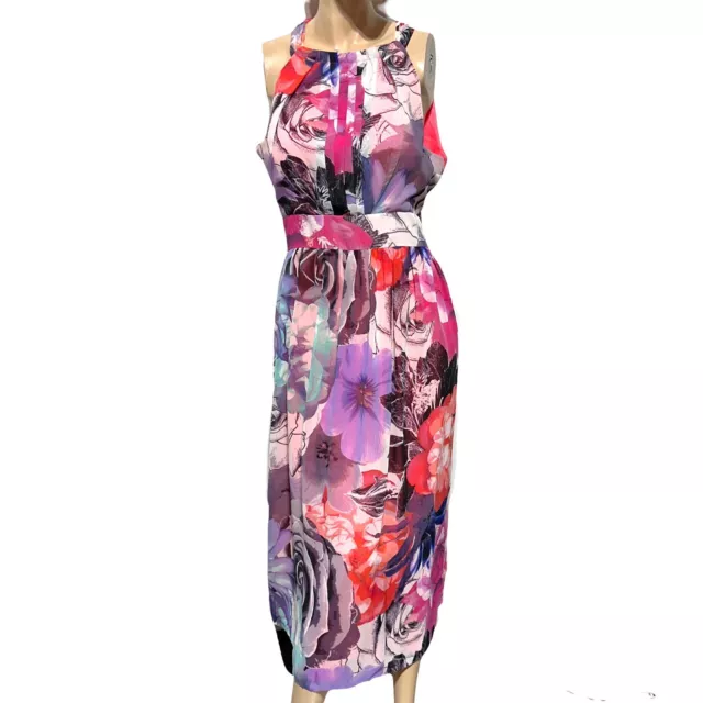 ELIZA J Floral Halter Midi Maxi Dress High Neck Sleeveless  Size 14