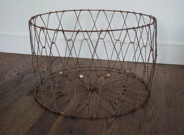 Vintage Metal Wire Collapsible Folding Basket Industrial Farm Sculpture 22" READ