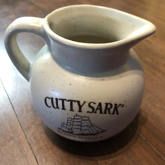 Vintage Cutty Sark Scots Whisky 4.25" Water Pitcher Squatty Sailboat Pub Jug