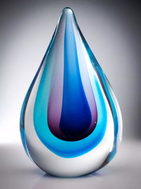 Large Sommerso Glass Teardrop Paperweight, 4 Colours Blue Purple Hand Blown 935g