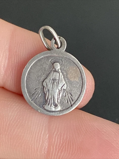 Pendentif Ancien En Argent Massif 925 - Médaille Religieuse Vierge - Occasion