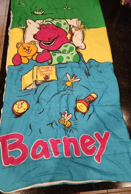 VINTAGE BARNEY THE Dinosaur Sleeping Bag 90s 1992 Youth Bedtime Stories ...